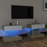 NNEVL TV Cabinets with LED Lights 2 pcs White and Sonoma Oak 60x35 cm
