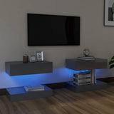 NNEVL TV Cabinets with LED Lights 2 pcs High Gloss Grey 60x35 cm