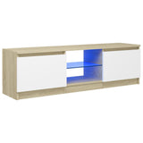 NNEVL TV Cabinet with LED Lights White and Sonoma Oak 120x30x35.5 cm