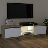 NNEVL TV Cabinet with LED Lights White and Sonoma Oak 120x30x35.5 cm