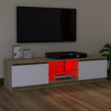 NNEVL TV Cabinet with LED Lights White and Sonoma Oak 120x30x35.5 cm