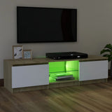 NNEVL TV Cabinet with LED Lights White and Sonoma Oak 120x30x35.5 cm