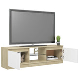NNEVL TV Cabinet with LED Lights White and Sonoma Oak 120x30x35.5 cm