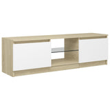 NNEVL TV Cabinet with LED Lights White and Sonoma Oak 120x30x35.5 cm