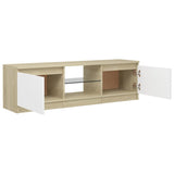 NNEVL TV Cabinet with LED Lights White and Sonoma Oak 120x30x35.5 cm