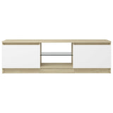 NNEVL TV Cabinet with LED Lights White and Sonoma Oak 120x30x35.5 cm