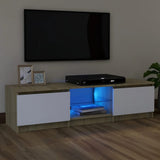 NNEVL TV Cabinet with LED Lights White and Sonoma Oak 120x30x35.5 cm
