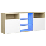 NNEVL TV Cabinet with LED Lights White and Sonoma Oak 120x30x50 cm