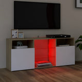 NNEVL TV Cabinet with LED Lights White and Sonoma Oak 120x30x50 cm