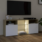 NNEVL TV Cabinet with LED Lights White and Sonoma Oak 120x30x50 cm