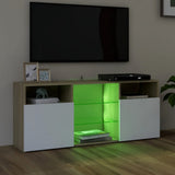 NNEVL TV Cabinet with LED Lights White and Sonoma Oak 120x30x50 cm