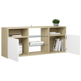 NNEVL TV Cabinet with LED Lights White and Sonoma Oak 120x30x50 cm