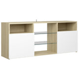 NNEVL TV Cabinet with LED Lights White and Sonoma Oak 120x30x50 cm