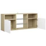 NNEVL TV Cabinet with LED Lights White and Sonoma Oak 120x30x50 cm