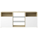 NNEVL TV Cabinet with LED Lights White and Sonoma Oak 120x30x50 cm