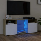 NNEVL TV Cabinet with LED Lights White and Sonoma Oak 120x30x50 cm