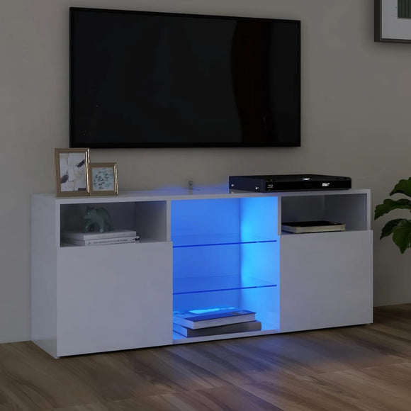 NNEVL TV Cabinet with LED Lights High Gloss White 120x30x50 cm