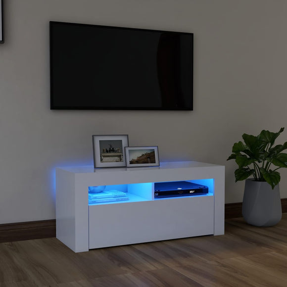 NNEVL TV Cabinet with LED Lights White 90x35x40 cm
