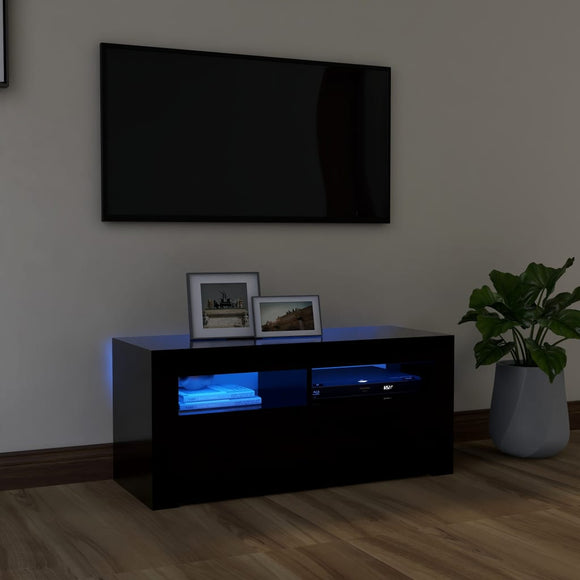 NNEVL TV Cabinet with LED Lights Black 90x35x40 cm
