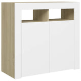 NNEVL Sideboard with LED Lights White and Sonoma Oak 80x35x75 cm