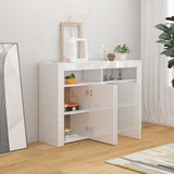 NNEVL Sideboard with LED Lights High Gloss White 115.5x30x75 cm