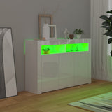 NNEVL Sideboard with LED Lights High Gloss White 115.5x30x75 cm