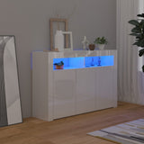 NNEVL Sideboard with LED Lights High Gloss White 115.5x30x75 cm