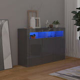 NNEVL Sideboard with LED Lights High Gloss Grey 115.5x30x75 cm