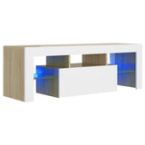 NNEVL TV Cabinet with LED Lights White and Sonoma Oak 120x35x40 cm