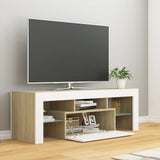 NNEVL TV Cabinet with LED Lights White and Sonoma Oak 120x35x40 cm
