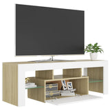 NNEVL TV Cabinet with LED Lights White and Sonoma Oak 120x35x40 cm