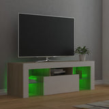 NNEVL TV Cabinet with LED Lights White and Sonoma Oak 120x35x40 cm