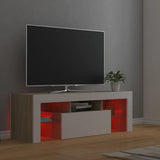NNEVL TV Cabinet with LED Lights White and Sonoma Oak 120x35x40 cm