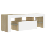 NNEVL TV Cabinet with LED Lights White and Sonoma Oak 120x35x40 cm