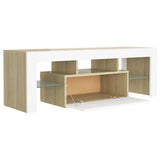 NNEVL TV Cabinet with LED Lights White and Sonoma Oak 120x35x40 cm