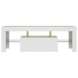 NNEVL TV Cabinet with LED Lights White and Sonoma Oak 120x35x40 cm