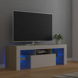 NNEVL TV Cabinet with LED Lights White and Sonoma Oak 120x35x40 cm