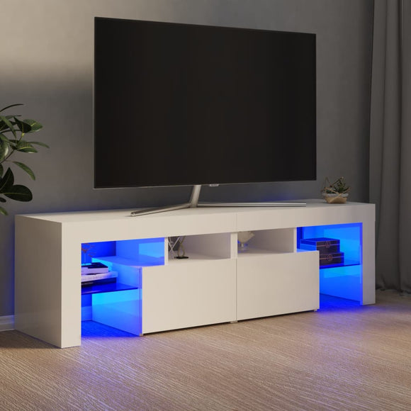 NNEVL TV Cabinet with LED Lights High Gloss White 140x36.5x40 cm