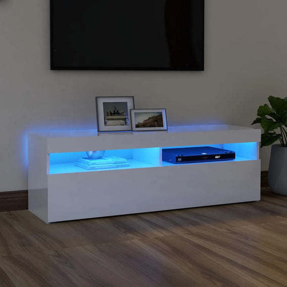 NNEVL TV Cabinet with LED Lights High Gloss White 120x35x40 cm