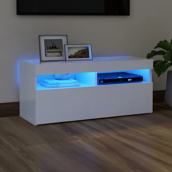 NNEVL TV Cabinet with LED Lights White 90x35x40 cm