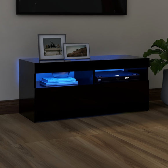 NNEVL TV Cabinet with LED Lights Black 90x35x40 cm