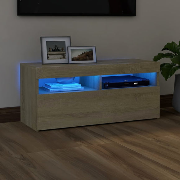 NNEVL TV Cabinet with LED Lights Sonoma Oak 90x35x40 cm