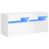 NNEVL TV Cabinet with LED Lights High Gloss White 90x35x40 cm