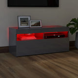 NNEVL TV Cabinet with LED Lights High Gloss Grey 90x35x40 cm