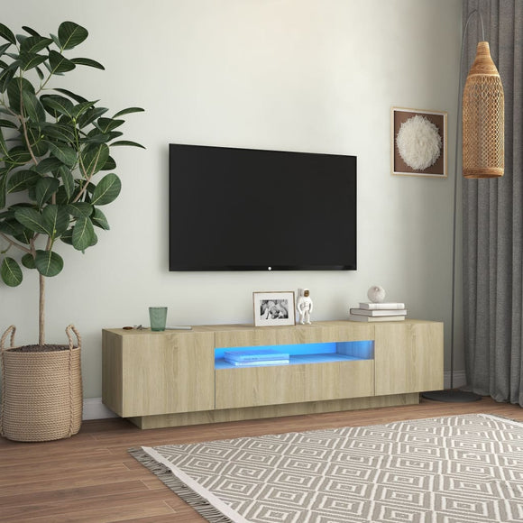 NNEVL TV Cabinet with LED Lights Sonoma Oak 160x35x40 cm