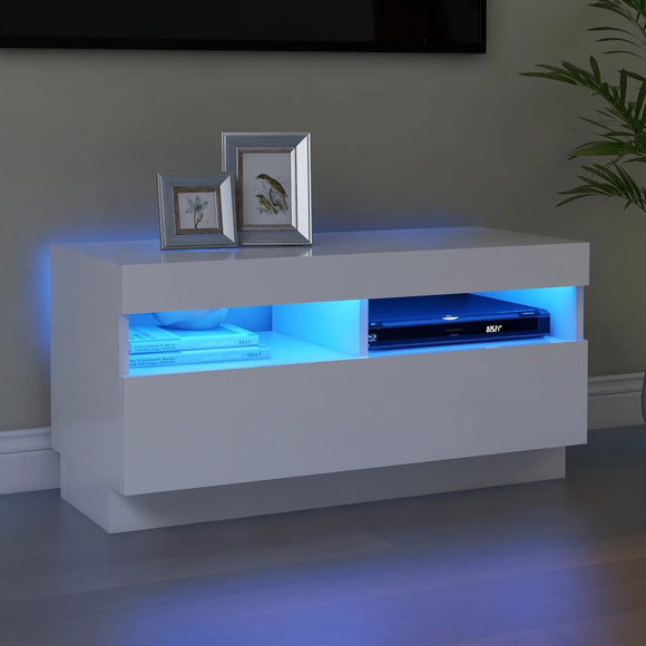 NNEVL TV Cabinet with LED Lights White 80x35x40 cm