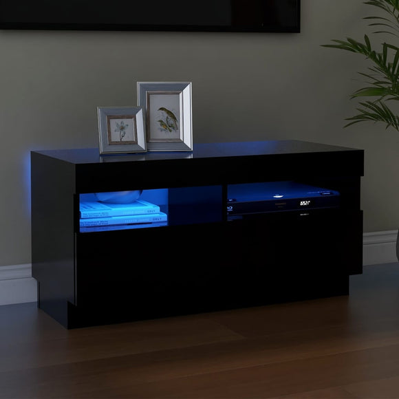 NNEVL TV Cabinet with LED Lights Black 80x35x40 cm