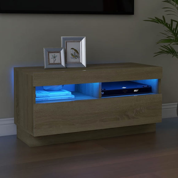 NNEVL TV Cabinet with LED Lights Sonoma Oak 80x35x40 cm