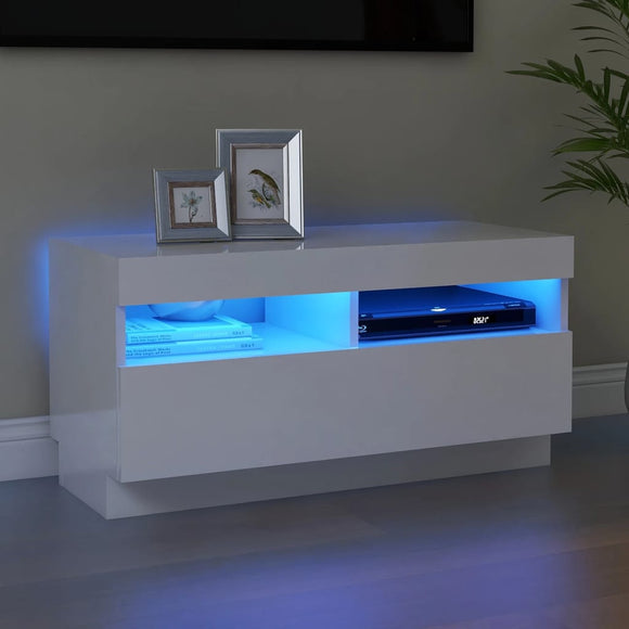 NNEVL TV Cabinet with LED Lights High Gloss White 80x35x40 cm