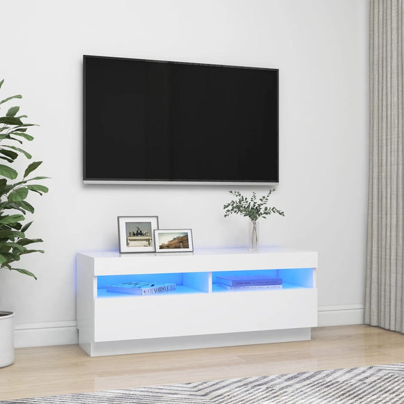 NNEVL TV Cabinet with LED Lights White 100x35x40 cm